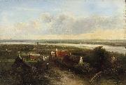 Pieter Janssens A panoramic river landscape oil painting on canvas